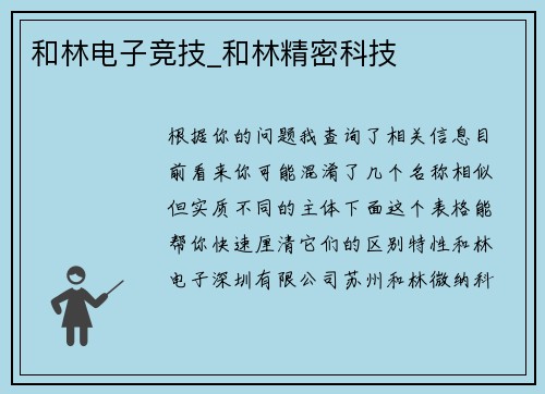 和林电子竞技_和林精密科技